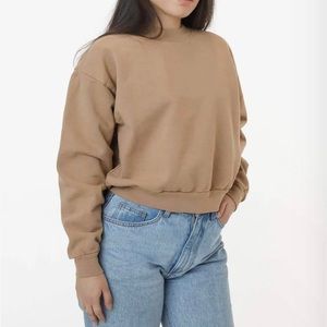 🗡 LOS ANGELES APPAREL 14 OZ HEAVY FLEECE CROPPED MOCK NECK PULLOVER - KHAKI